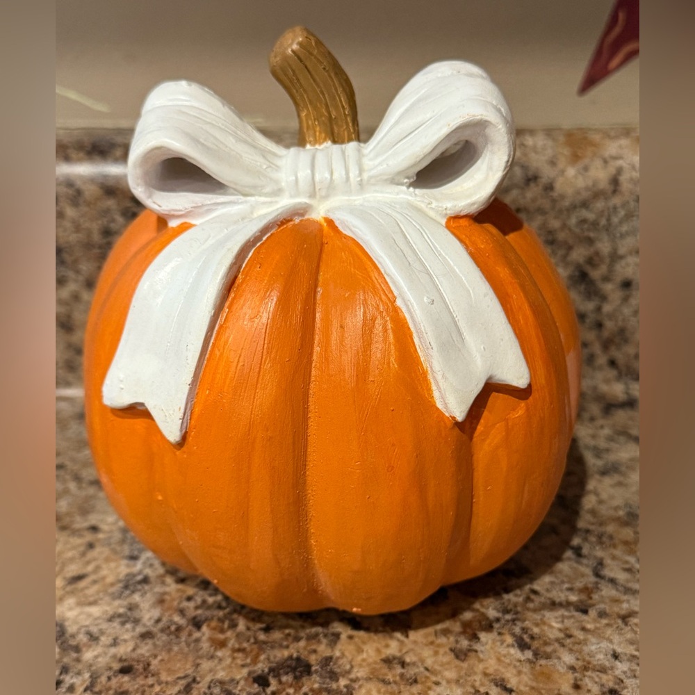 New Hobby Lobby Orange Pumpkin with White Bow Decor